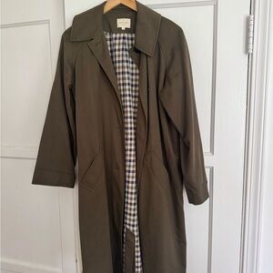 Sezane Khaki Coat with Checkered Lining